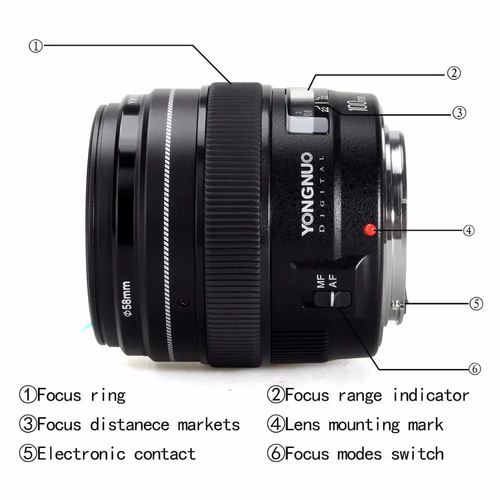 YONGNUO 100 мм yn100мм F2 Большая диафрагма Средний телеобъектив для Canon EF Mount 5D 5D IV 1300D T6 760D 1300D Nikon камера