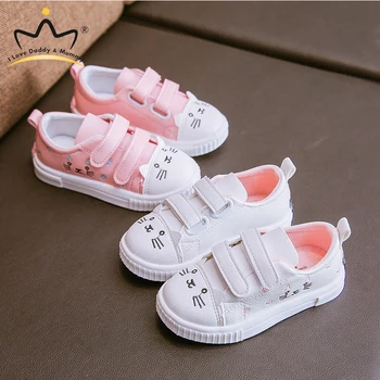 

New Cute Cartoon Cat Girls Shoes Sneakers PU Leather Cotton Baby Children Kids Shoes Sneakers Soft Rubber Sole Baby Girl Shoes
