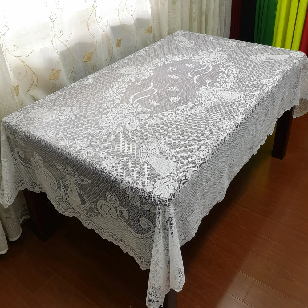 

Christmas Lace Tablecloth Jesus Elk Pattern White Table Cover Cloth Rectangle Round Tablecloth Xmas Party Supplies Home Decor