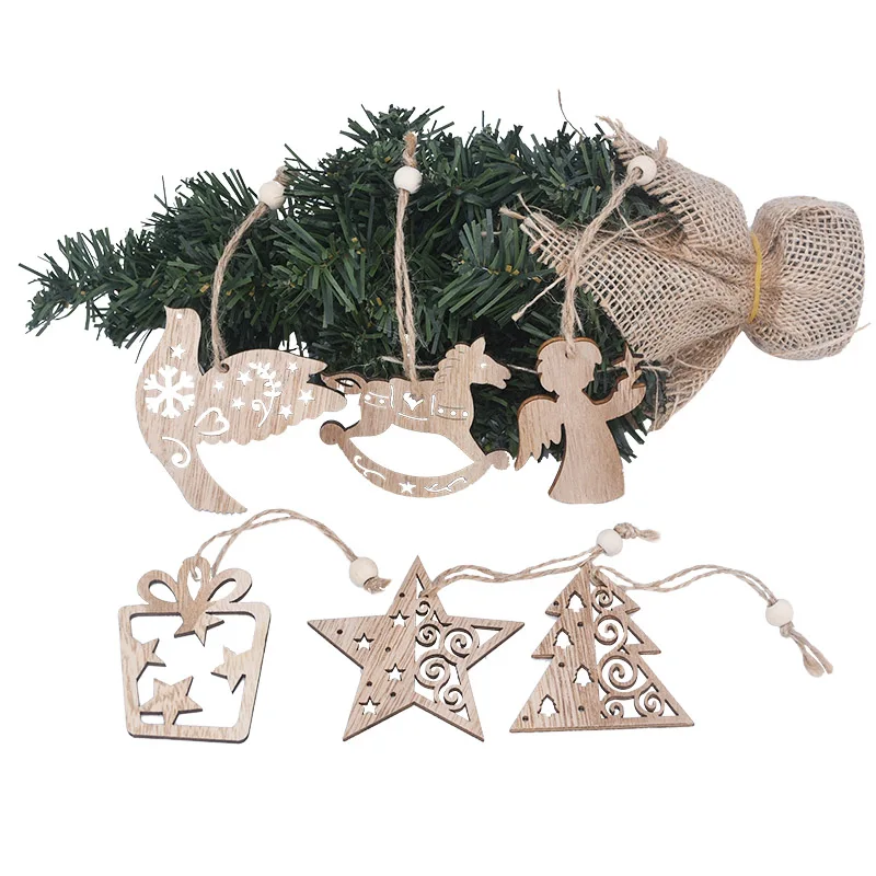 Рождественская деревянная подвеска, Рождественская елка, снежинка, колокольчик в форме ангела, орнамент «Новогодняя елка», новогодние вечерние украшения, сделай сам, дерево, ремесло