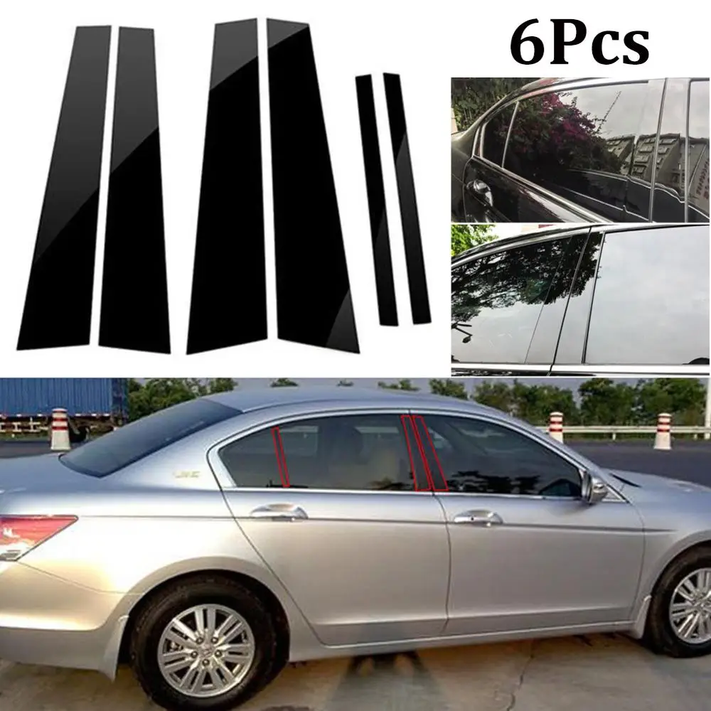 

For Honda Accord Set Door Window Trim Cover 6Pcs Black PC Plastic Pillar Posts