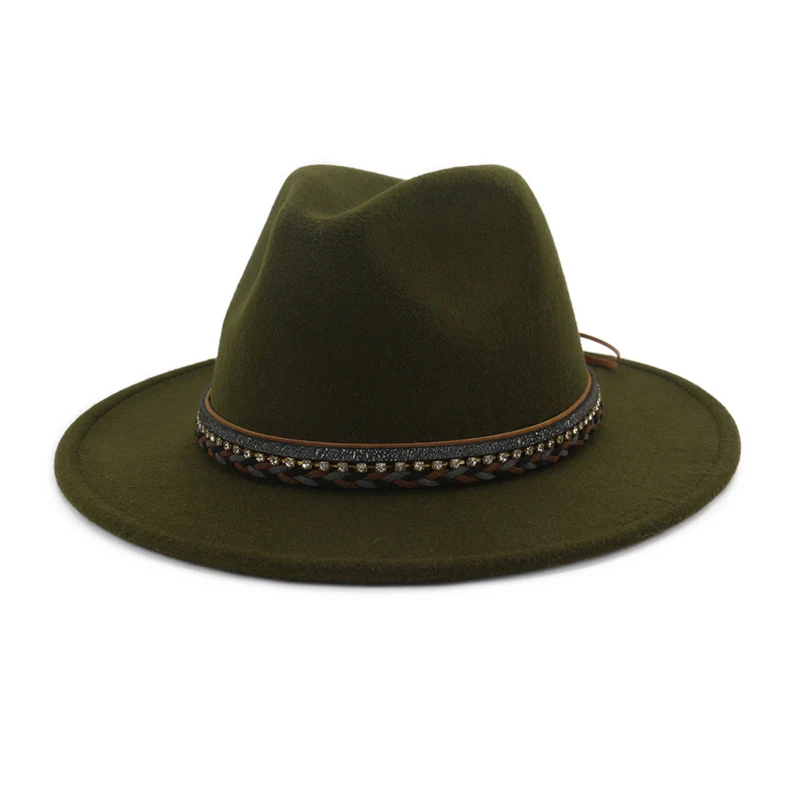 Army Green fedora FS Wo Для мужчин s фетровая шляпка шерстяная шляпа Для мужчин шерстяной джазовый Шапки розовый женский Повседневное с большими полями Винтаж; сезон осень; классические фетровая шляпа хаки красные, черные Кепки - Цвет: Army Green fedora