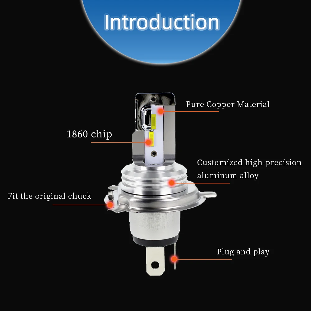 YM E-Bright светодиодный csp мотоциклетный налобный фонарь H4 1860 M2A дальний/ближний свет светодиодный лампы 1500LM фара Алюминиевый самокат автоцикл 6500K