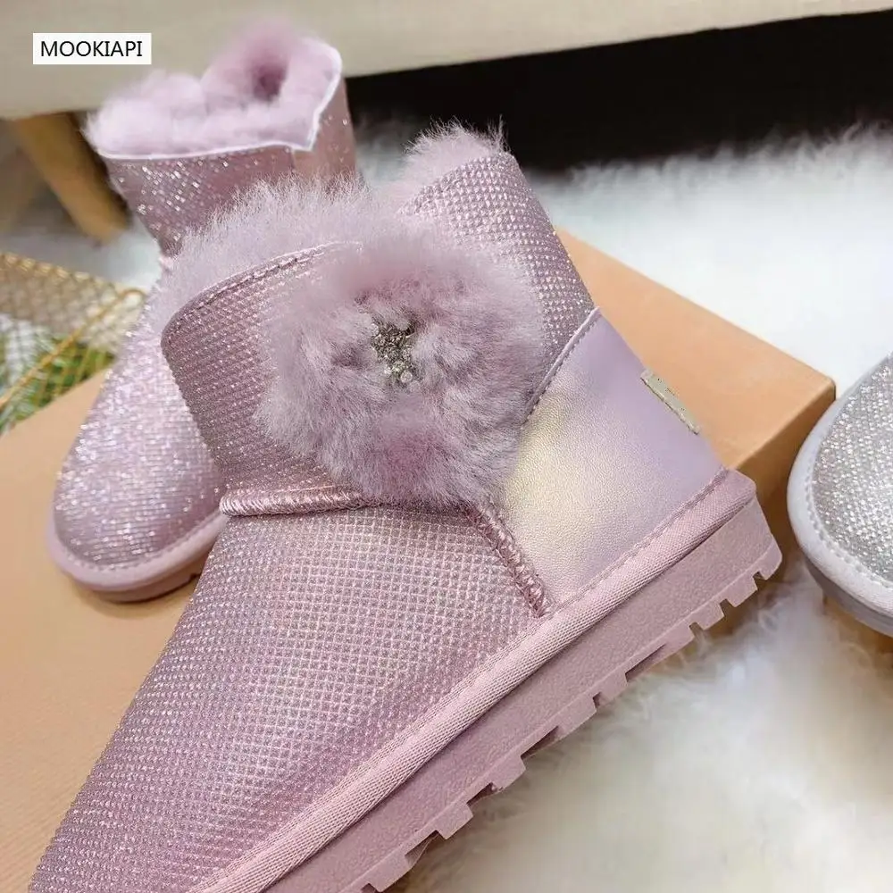 Europe's highest quality snow boots, real sheepskin, natural wool, the latest women's shoes with diamonds, 2 colors