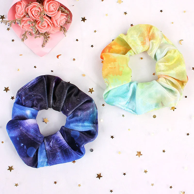 2019 Chiffon Hairbands Starry Sky Printed Ponytail Holders Floral Hair Scrunchie Elastic Hair Bands Printing Women Accesorios