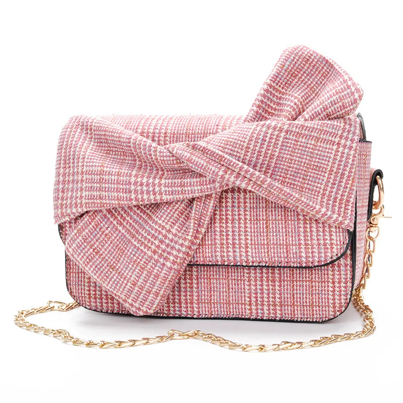 

New fashionable thousand-bird checked bow chain small bag Fashion Single shoulder oblique Bag