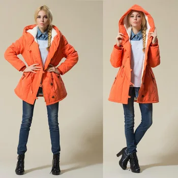 

Autumn and winter new women's Parkas large size slimming pure color lady Parka coat western style large size Zipper Cotton
