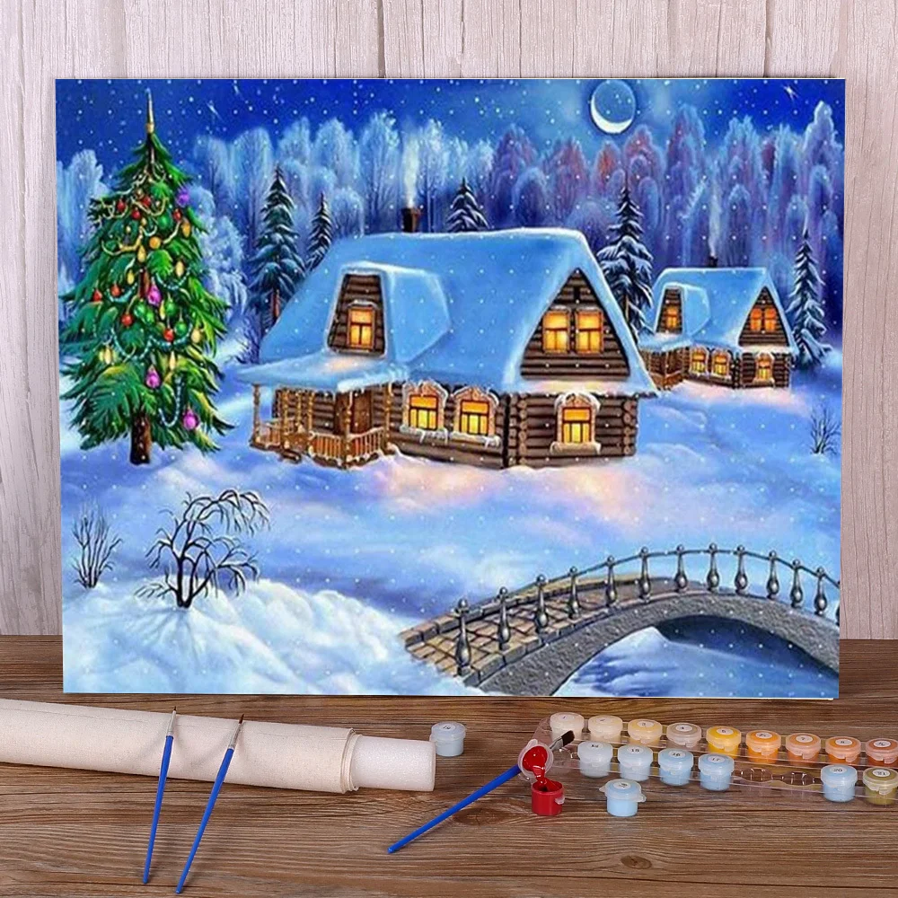 Christmas Ball With Snow Coloring By Numbers Painting Package Acrylic