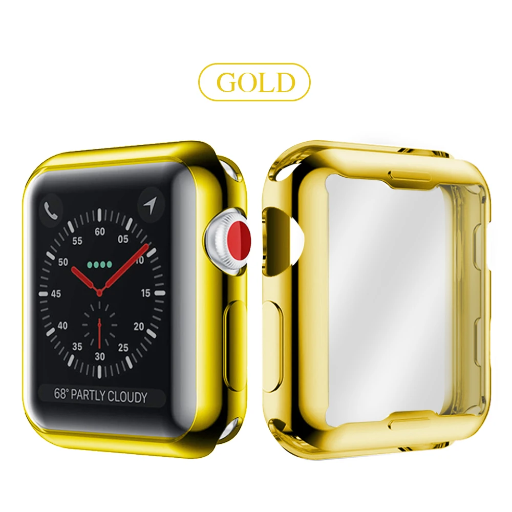 Тонкий чехол для часов для Apple Watch корпус 5 4, версия 1, 2, 3, ремешок 42 мм, 38 мм, версия мягкий прозрачный TPU Экран протектор для наручных часов iWatch, 5, 4, 3, длина-44 мм, 40 мм аксессуары - Цвет: Gold