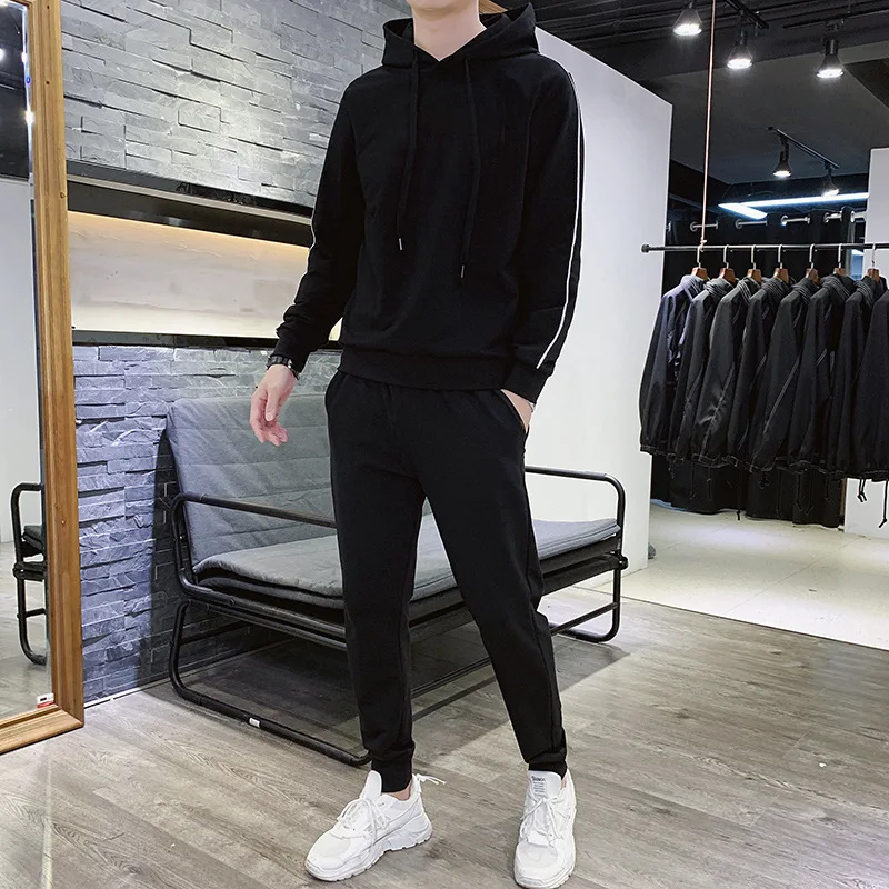 

2019 Autumn New Style Sports Set Men Long-sleeved Sweater Casual Sports Trend Two-Piece Set