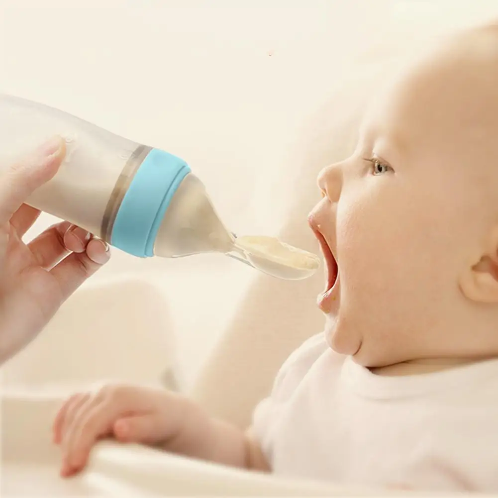 Squeezing Feeding Bottle Silicone Newborn Baby Training Rice Spoon Infant Cereal Food Supplement Feeder Feeding Spoon For Baby