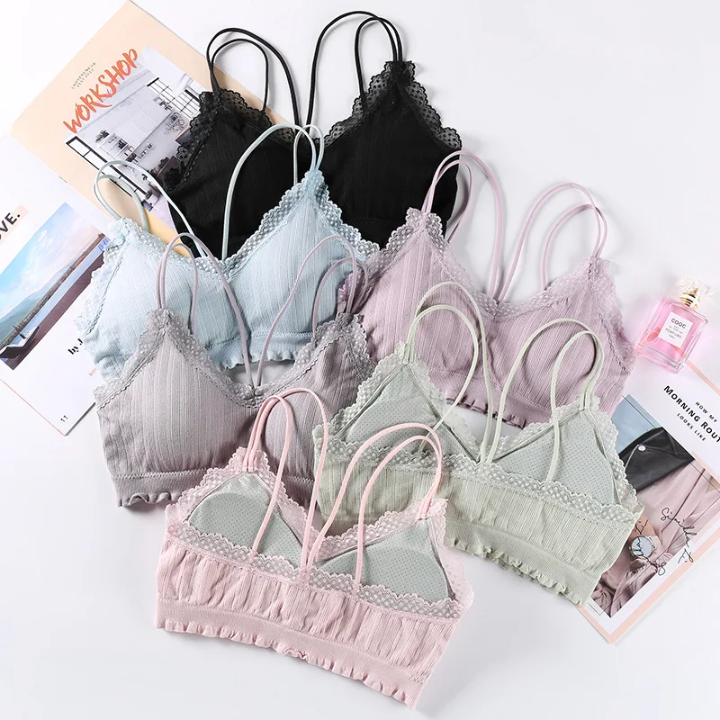 Knitting Active Bra With Pad Sexy Lingerie Set Seamless Sports Underwear Set Lace Women Bra Set