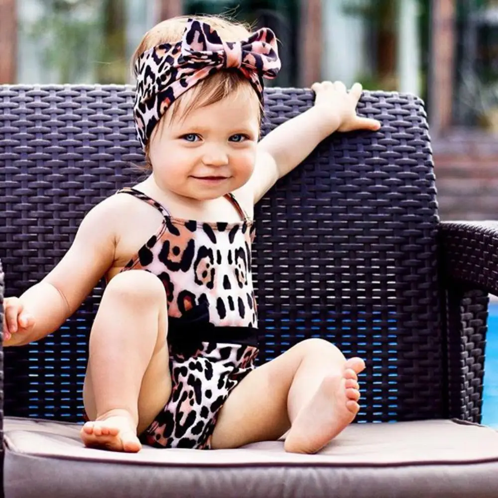

2Pcs Set Baby Girl one piece Swimsuit Floral Print Leopard Ruffle Swimwear Bikini Sunsuit Summer Bathing Suits Beachwear