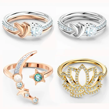 

High Quality Original SWA Ring LIFELONG HEART SYMBOLIC LOTUS NIGHT MOON Series Ring with Original Engraved Woman Jewelry Gift