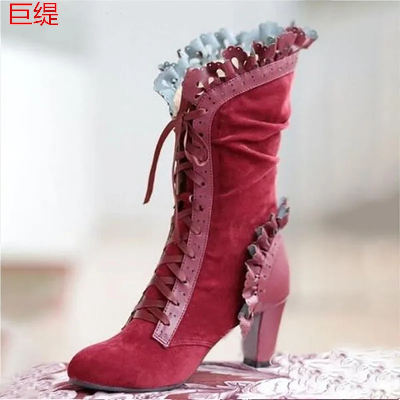 

Giant TWIPS Separate Station Hot Selling Europe And America Large Size Lace-up Women's High-Heel Middle Boots