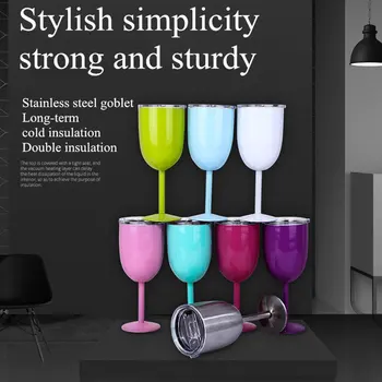 

RUIDA 10oz Double Wall Insulation Stainless Steel Wine Glass Insulation Goblets Cocktail Glass with Leakproof Lid Multicolor Cup