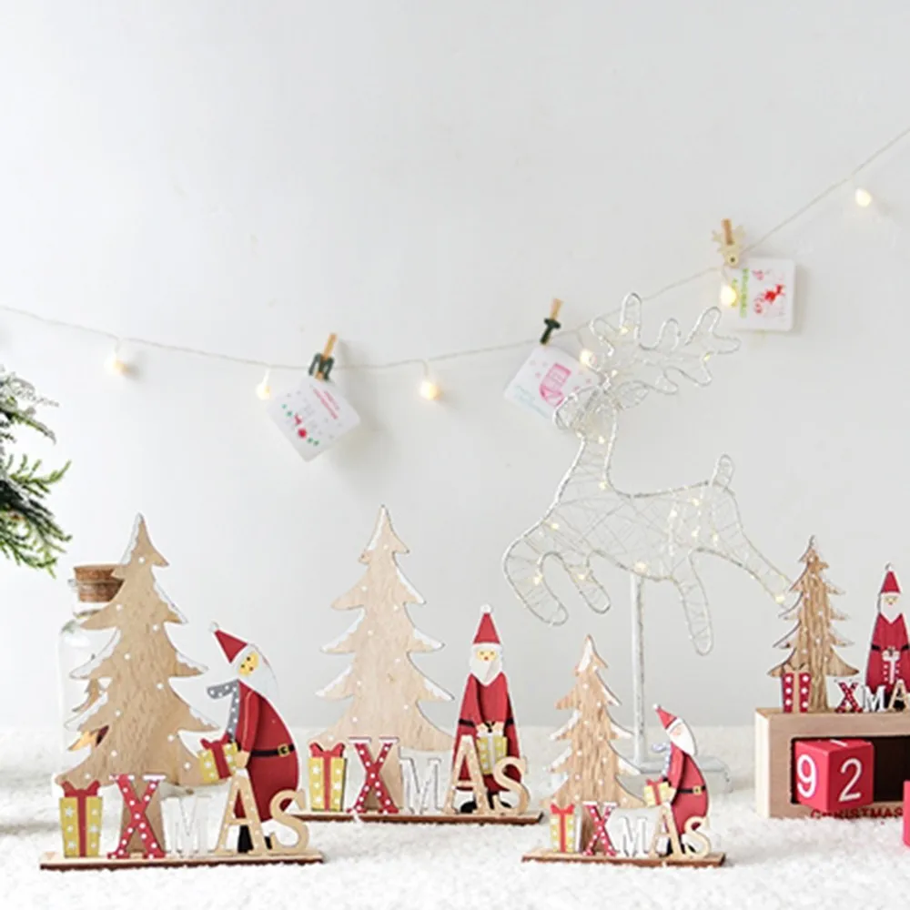 

Wooden Christmas Advent Calendar Santa Claus Snowman Elk Xmas Tree Desktop Countdown Calendar Office Home Block Ornament