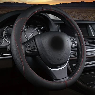 WLMWL кожаный чехол для рулевого колеса автомобиля peugeot все модели 206 307 407 207 2008 3008 508 208 308 406 301 крышка рулевого колеса - Название цвета: black