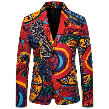 

2019 Autumn And Winter New Style Casual Cotton Linen MEN'S Suit Pure Cotton Africa Nation Printed Suit Coat X41
