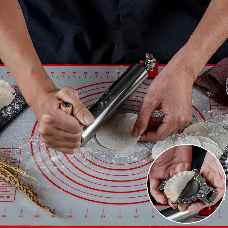 

Kitchen Tools Easy Dough Roller Pin Labor Saving One-Handed Stainless Steel Kitchen Gadgets Oodles Rotating Roller