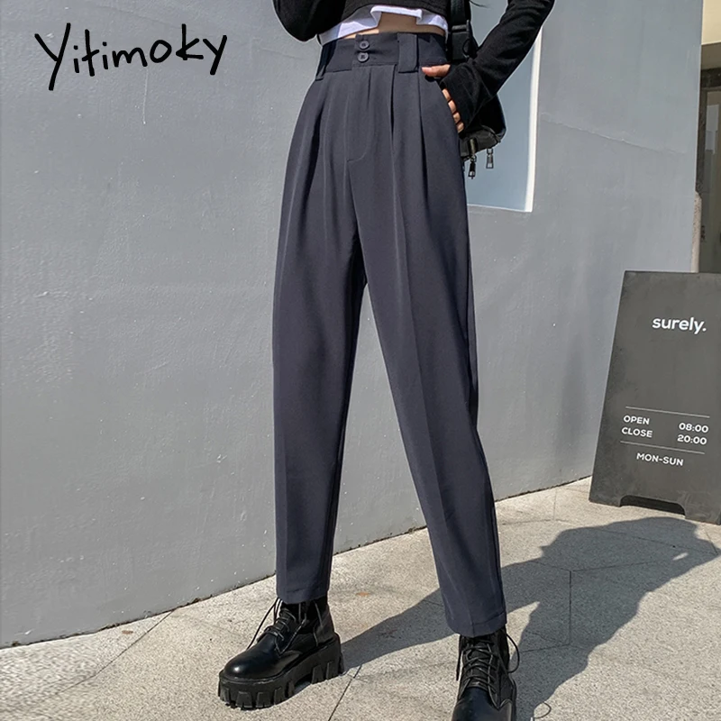 Pants Women Clothing Office-Suit Korean-Trousers Classic Harajuku Yitimoky High-Waist