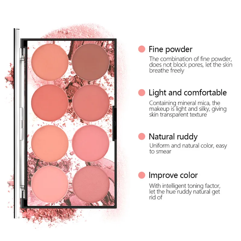 8 Colors Face Blusher Powder Palette Highlighter Cosmestics Professional Palette Face Natural Peach Blush Contour Shadow TSLM1