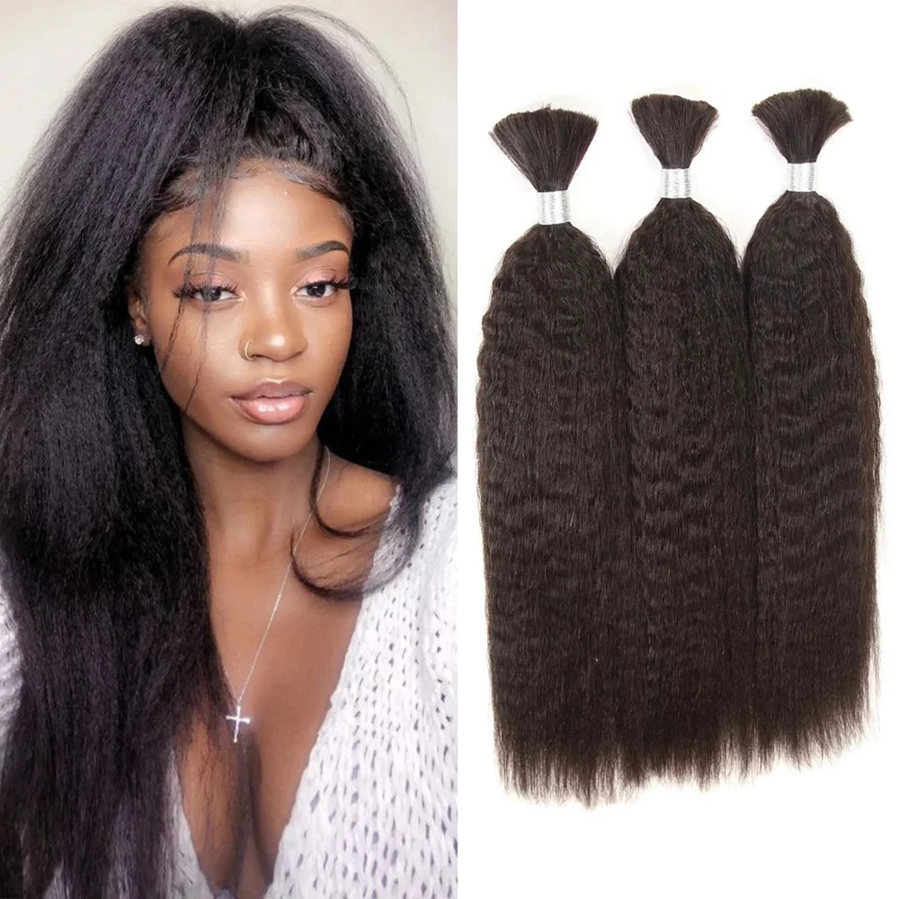 Mongolian Kinky Straight Human Hair Bulk For Braiding Yaki Straight Human Braiding Hair Bulk Hair No Wefts 1pcs/Lot For Women