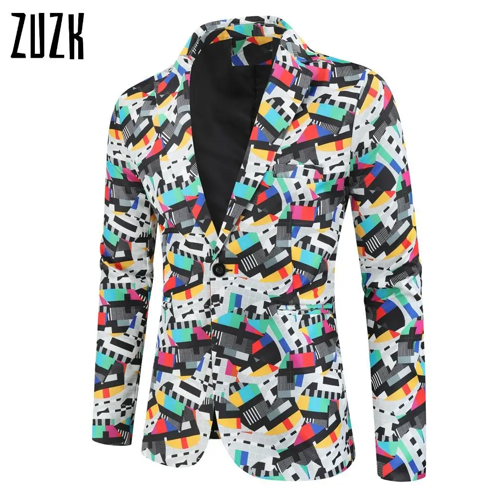 

Fashion Men Slim Fit Casual Blazers Multicolor Plaid 3D Printed Mens Suit Jacket Oversize Blazer M-4XL