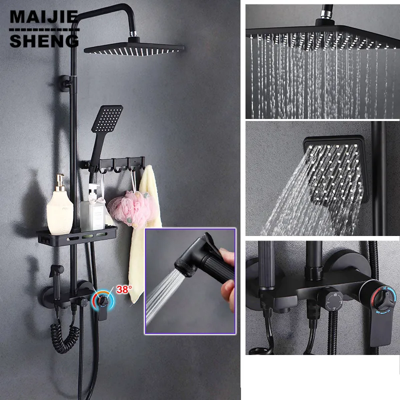 

Constant thermostatic black shower set bathroom shower mixer hot and cold thermostatic shower bathroom shower bathtub faucet