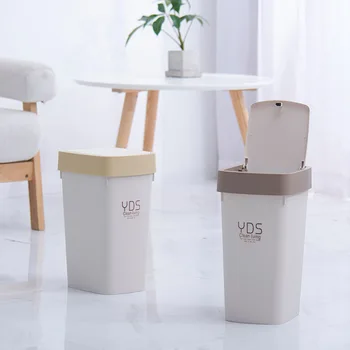 

Household Trash Can with Lid Bathroom Kitchen Living Room Bedroom with Cap Plastic Finger Pressure Trash Can Large Trash Bin