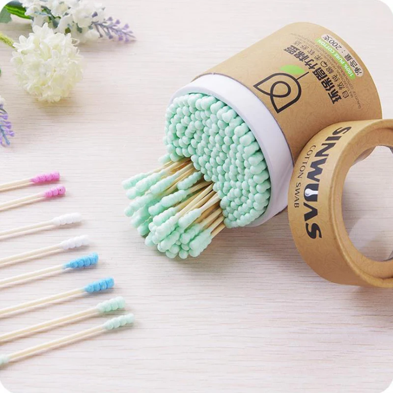 

2019 Color double-headed spiral cotton swab 200Pcs canned clean sanitary swab For makeup remover Ears Cotton swabs Cotton swabs