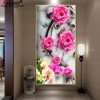 

PSHINY NEW 5D DIY Diamond embroidery sale pink rose flower decorative painting Full drill with round rhinestone Diamond Painting