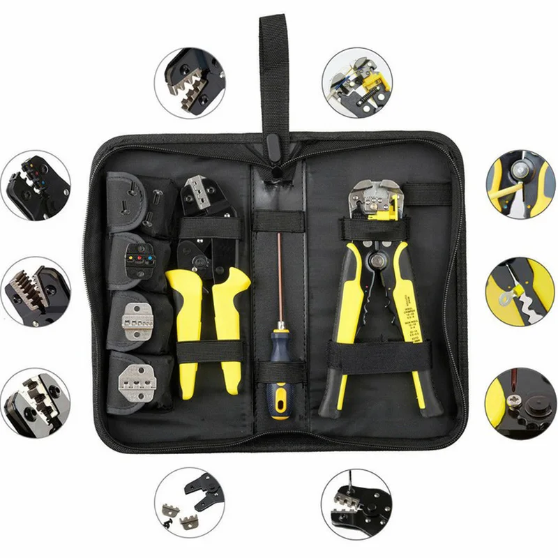 

Wire Crimpers Wire Strippers Tool Kit Crimping Tool 4 in 1 Insulated Ratcheting Terminals Set JA55