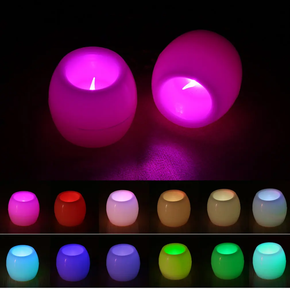 

2 Pcs Paraffin Oval LED Barrel Candle Set 6 Colors 60x50mm for Parties Weddings Festivels Flameless Light Weight