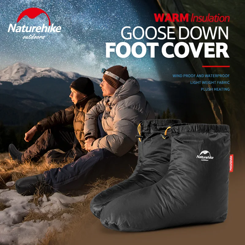 Naturehike outdoor men women white goose down shoes waterproof indoor winter warm foot cover down gloves 3
