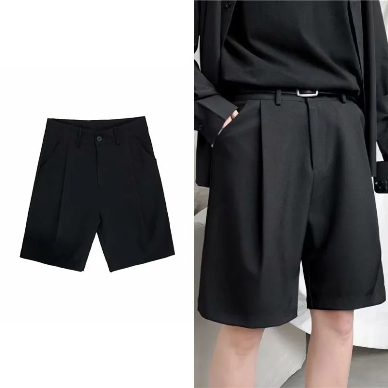 Summer Casual Shorts Mens Fashion Solid Color Business Shorts Men Streetwear Wild Loose British Style Suit Shorts Men