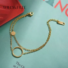 Дикая и свободная Многослойная цепь круглые браслеты из нержавеющей стали для женщин модные ювелирные изделия золотой круглый кулон в форме диска очаровательные ювелирные изделия для тела