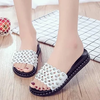 

Women Slippers Fashion Summer rivet Casual Slip On Beach Flip Flops Slides Woman outdoor Shoes falt slippers