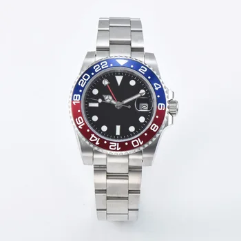 

automatic watch 40 mm GMT blue and red bezel sterile dial sapphire glass watch stainless steel bracelet movement A22-22