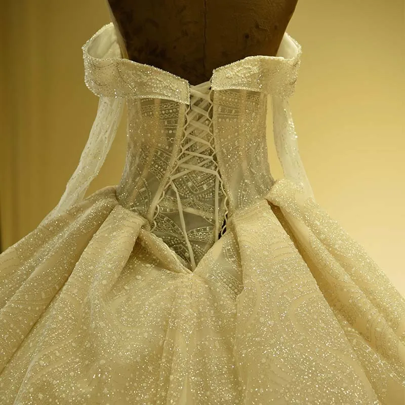 Robe De Mariee Элегантное свадебное платье принцессы с длинным рукавом и бисером Милое Свадебное платье на шнуровке с открытыми плечами реальные фотографии