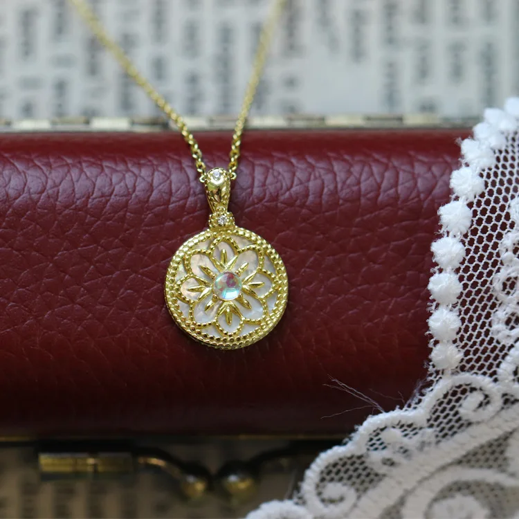 LAMOON 925 пробы Серебряное ожерелье с кулоном для женщин винтажное романтическое натуральное лунное стекло дизайнерское ювелирное изделие LMNI083