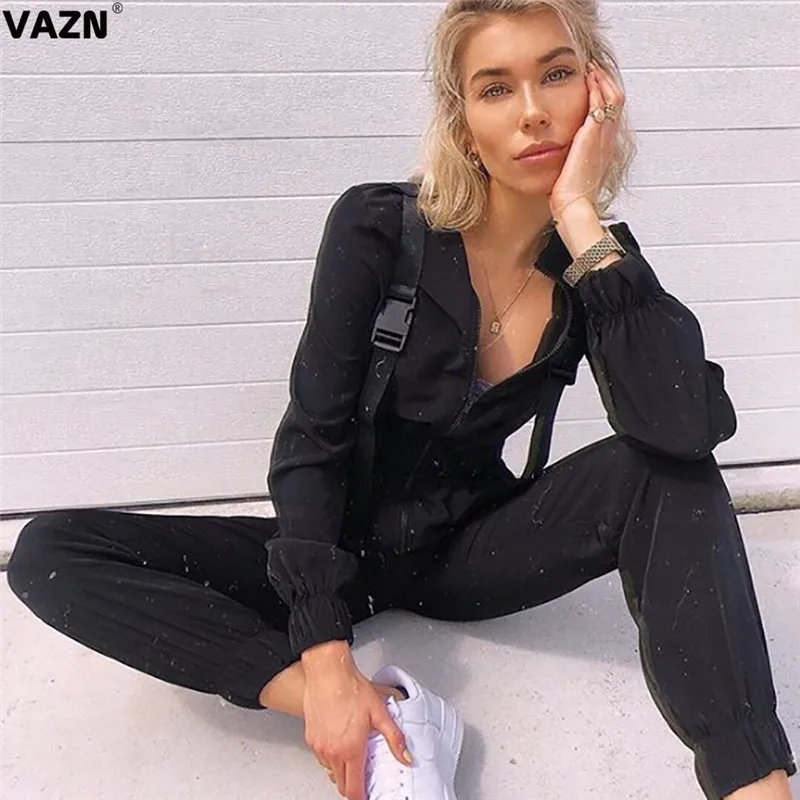 VAZN GKLO18062, новинка, на молнии, спортивный, Повседневный, для ночного клуба, снижение возраста, женский комбинезон, без рукавов, длинные штаны, комбинезоны, сексуальная ветровка