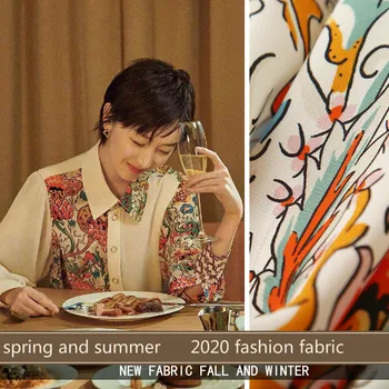 

2020 spring and summer fashion show stretch satin and crepe fabric tropical jungle large green leaves clothing fabric advanced