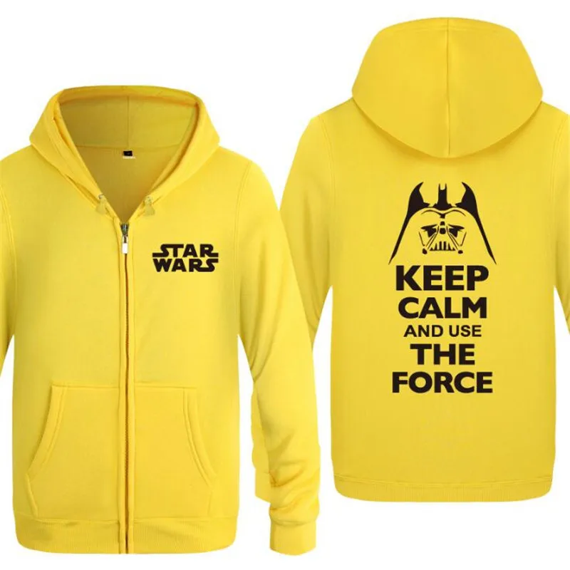 yellow hoodie 10 Мужская толстовка с капюшоном из фильма «Звездные войны», Дарт Вейдер, сохраняющий спокойствие и применяющий силу, мужская флисовая куртка на молнии с длинным рукавом, пальто, толстовка - Цвет: yellow hoodie 10
