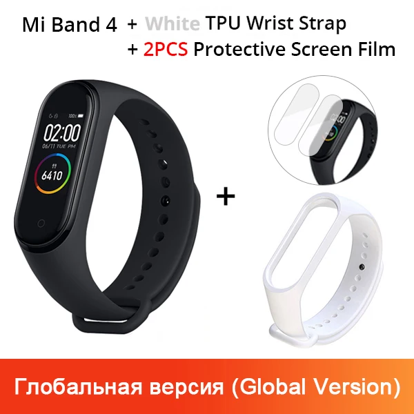 Xiaomi mi-браслет 4 смарт-браслет 3 AMOLED цветной экран mi Band 4 пульсометр фитнес Bluetooth Спорт 50 атм водонепроницаемый смарт-браслет - Цвет: Add White Strap