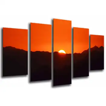 

Nature Horizon Sunset sun Orange Sunset, photo print on wood, modern picture decorative 27097