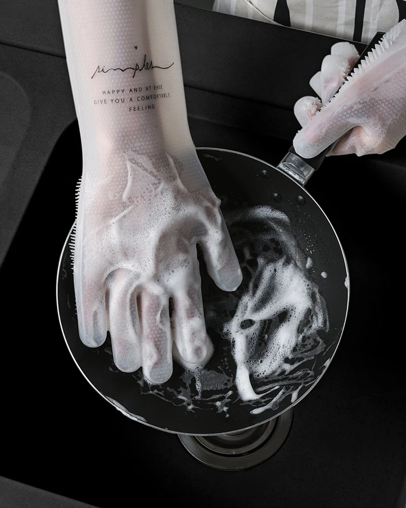 Household Dishwashing With Contact Gloves Women Wash Clothes Waterproof Multifunction Rubber Thin House Chores Brush Latex Glove