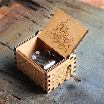 

Antique Wooden Hand Crank Happy Birthday Music Box Queen LOVE DAD MOM Music Box Christmas Gift Party Gifts