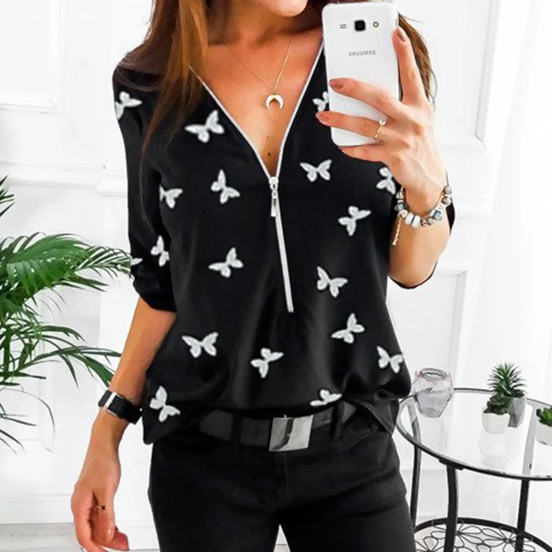 V Neck Shirt Loose Floral Print Tunic Shirt Plus Size Tops 2020 Spring Front Zipper Blouse Fashion Woman Clothes 5XL Women Tunic V Neck Shirt Loose Floral Print Tunic Shirt Plus Size Tops 2020 Spring Front Zipper Blouse Fashion Woman Clothes 5XL Women Tunic