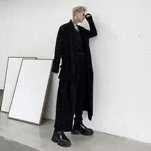 Новинка, весенний мужской длинный кардиган, черный комбинированный Тренч, мужской, Япония, уличная одежда, готический, хип-хоп, свободная куртка, верхняя одежда